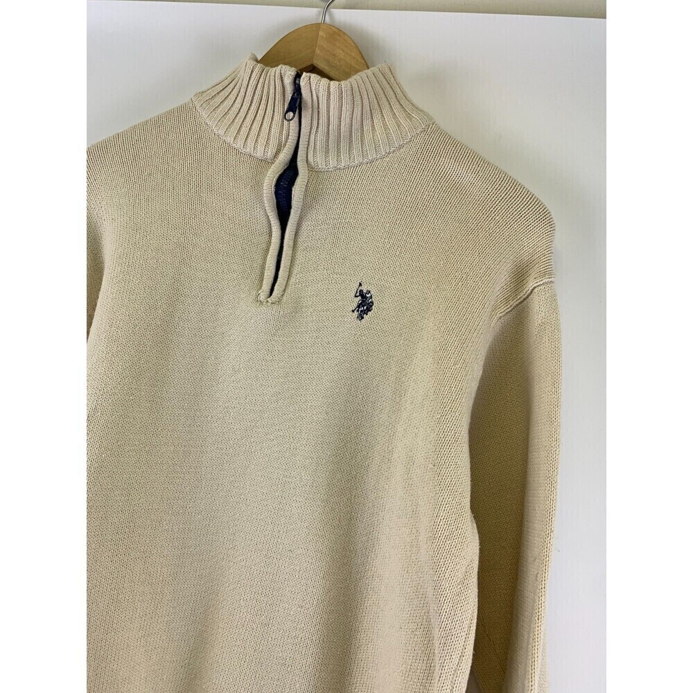 BOGO US Polo Assn Cotton Sweater Quarter Zip Pullover Cream Ivory Knit  Mens XL - Picture 5 of 13
